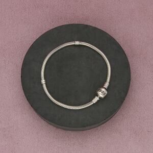 pandora sterling silver barrel clasp snake chain charm bracelet size 7in